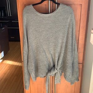Gray front tie sweater